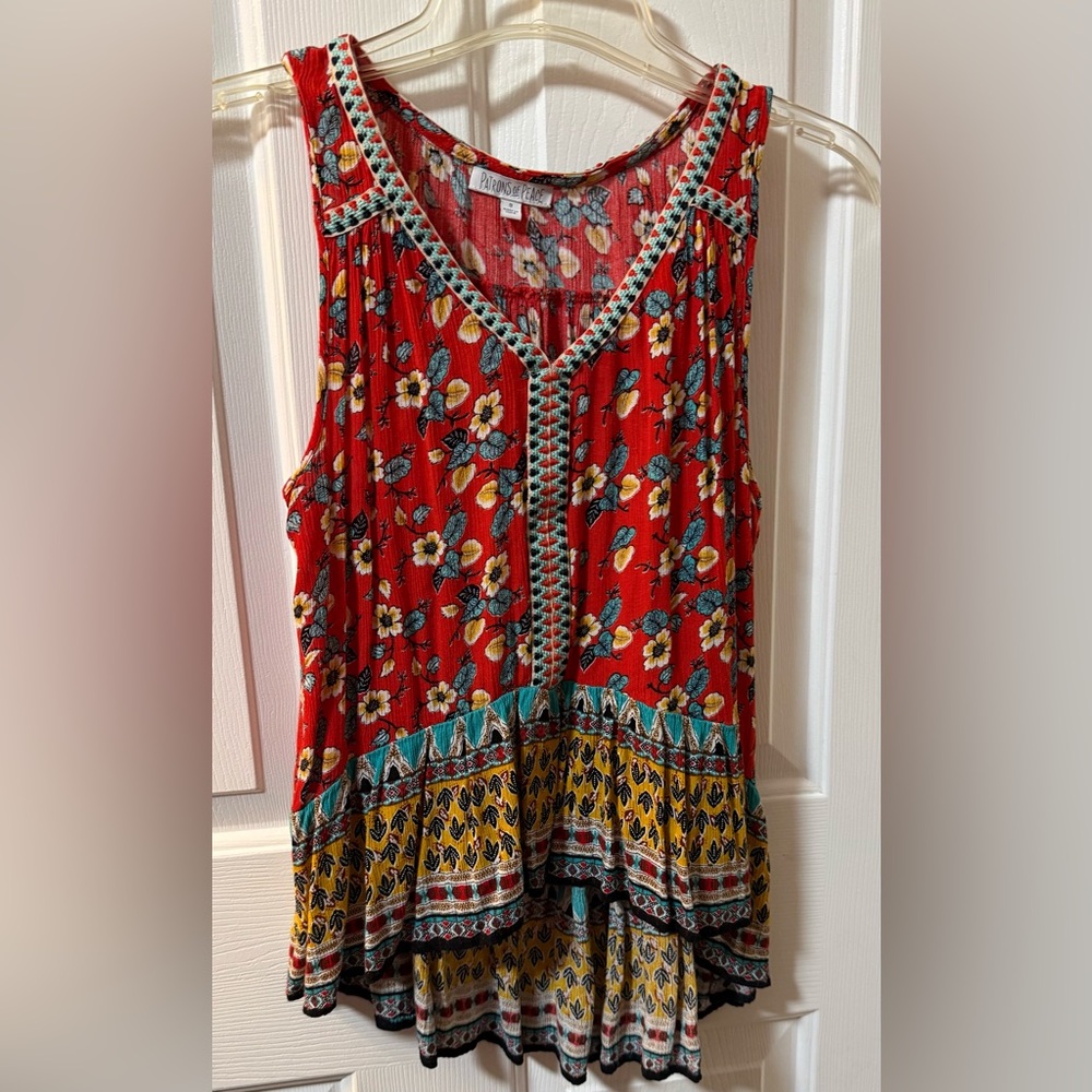 Patrons of Peace Multicolor Floral Sleeveless Blouse Boho Hippie Indie Vacation